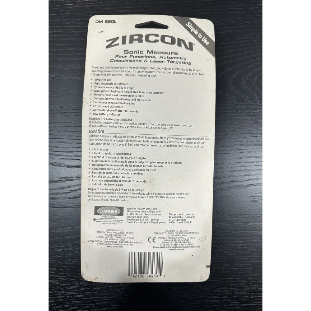 Zircon Sonic Measure Laser Targeting & Auto Calculations‎ DM S50L Device NEW